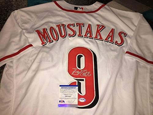 Майк Мустакас подписа договор с суперзвезда PSA Синсинати Редс Джърси / Тениски на MLB с ДНК-автограф