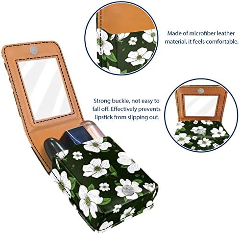 Тропически зелен калъф цвете на цвете червило с огледало в чантата си Преносим мини грим чанта за пътуване козметична
