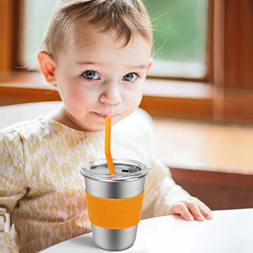 Непроливающиеся Чашки за деца, 6 Опаковки на Детски Чаши от неръждаема стомана по 12 унции с Соломинками и Капаци, Небьющийся