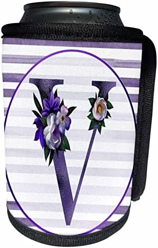 3. Залепете Красива виолетови опаковки с монограм във формата на цвете и ленти с начален надпис V - Can Охладител за