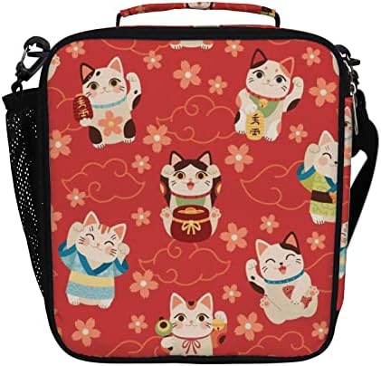 Червени Кавайные чанти за обяд с красиви мультяшными котки за жени и Мъже, Изолирани чанти за Обяд, торби за Многократна