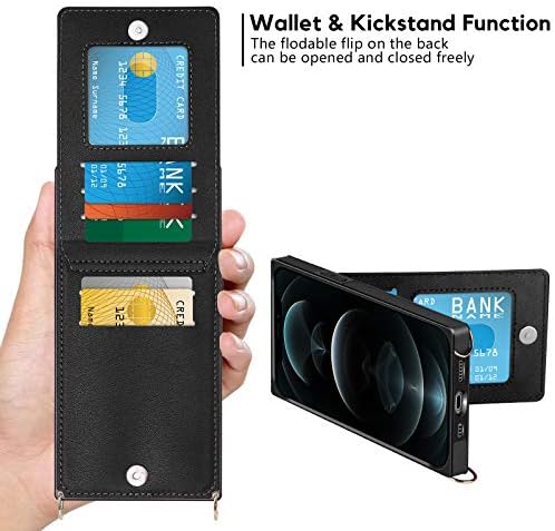 Vofolen е Съвместим с калъф iPhone 12 Pro Max, Чантата с Притежател на кредитна карта, Каишка през рамо, Кожа Магнитна