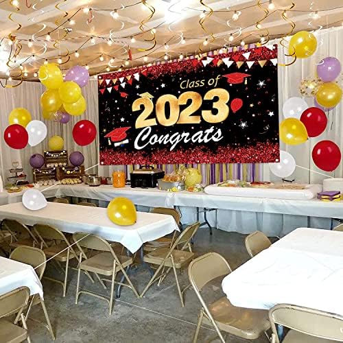 Фон за банер Клас 2023 | Декорация за Абитуриентски партита 2023 Червено злато | Знак за Клас на 2023 аксесоари за Абитуриентски