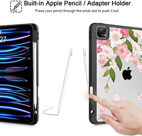 May Чен за iPad Pro M2 11 инча 4-то поколение 2022, [Вграден държач за моливи] устойчив на удари калъф с прозрачна задния