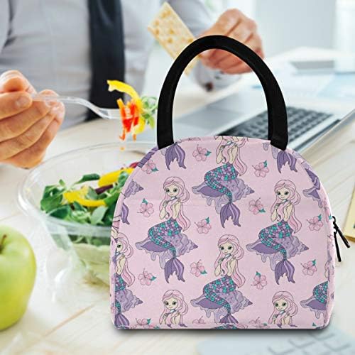 Случайна чанта за обяд Дамски - Морска Пътна Русалка Розов Цвят, по-Големи Запечатани Торби за Обяд с плечевыми ремъци