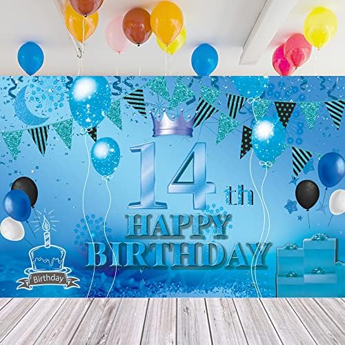 Честит 14-ти Рожден Ден на Фона на Банер Син на 14-ти Знак Плакат на 14-Ия Ден от Раждането, за да проверите за Юбилейна