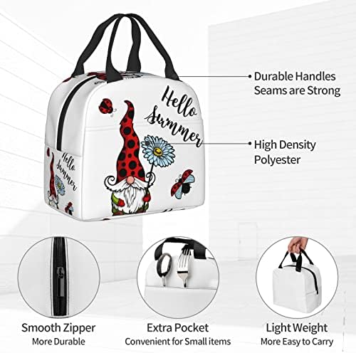 PrelerDIY Gnome Ladybug Lunch Box - Изолирани Чанти за обяд за жени /Мъже, на торби за Многократна употреба-тоут Hello
