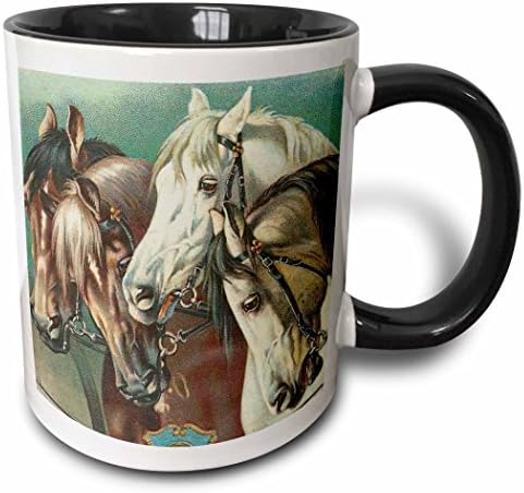 3dRose Реколта в два цвята чаша със снимка от Четири Коня, 11 грама, Черна