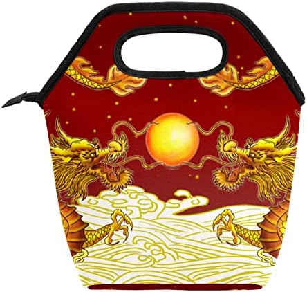 Чанта за обяд GUEROTKR за Мъже, Изолиран Обяд-Бокс, Кутия за Обяд и за Възрастни, С шарките на Китайски дракон червен