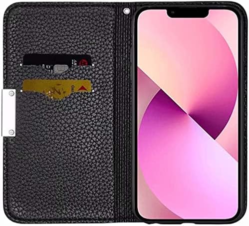 Калъф-за награда с шарени личи, за Apple iPhone 14 Pro Max Case 2022, Кожен устойчив на удари Магнитен калъф-за награда [Държач за карти] [Стойка] (Цвят: Preto)