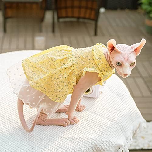 Летни дрехи за котки Sphynx, Удобна рокля с Дантелено принтом, ризи с флорални принтом копчета, Лека Дишаща облекло за