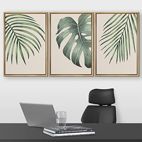 wall26 Комплект за стенен изкуство с принтом на Платно в рамка с Тропически Остров Монстера Палмова Лист Природа Цветен