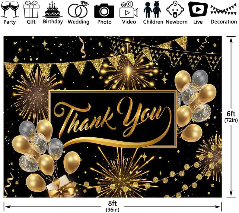 YCUCUEI 96x72 инча Черен Златен Фон с благодарност Банер с Благодарност на служителите на Учителите Профессорам на Лекарите на медицинските Сестри Вечерни Украса Фотоб?