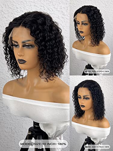 VDESC Перуки, изработени от човешка коса на Дантели 13 * 4, Перука от Човешка Коса на Дантели Отпред, за чернокожите Жени (Цвят: 180 плътност 13 * 4 черни, размер: 14 инча)