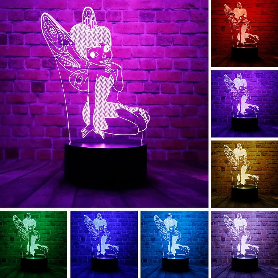 Cartoony Магически Фея зън Мис Бел Герой от Аниме Фигурка 3D LED Оптична Илюзия Декор Настолна Лампа 7 Цвята Дистанционно