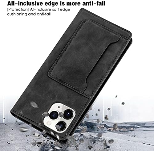 Калъф QHOHQ за iPhone 13 Pro Max 6,7 инча, [умна поставка] [Висококачествена кожа] [Чанта-портфейл с тънък копринен държач за карти] Калъф с магнитна панти капак в бизнес стил за i