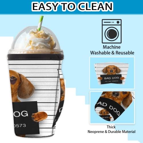 Bad Dog за многократна употреба Кафе ръкав с лед с дръжка от неопрен за Напитки, кафе лате, Чай, Напитки, Бира (18-32 унция)