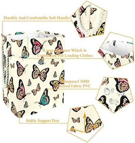 Кошница за дрехи MAPOLO с пеперуди, Сгъваема Кошница за съхранение на бельо с Дръжки, Подвижни Скоби, Добре Задържа Влагата,