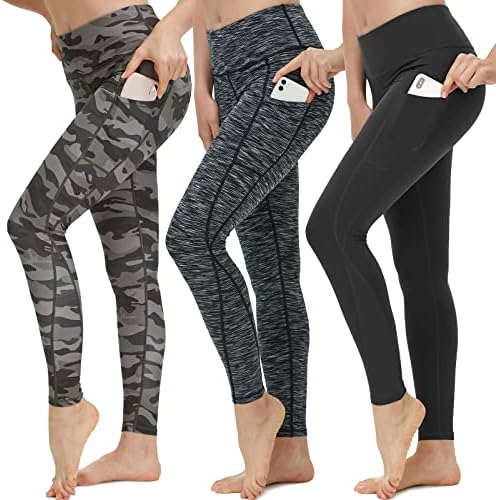 Дамски Панталони за йога от 3 теми с джобове -За контрол на корема, Дамски Спортни панталони за коремни преси, Гамаши