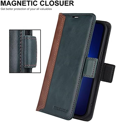 MALEWOLF е Съвместим с iPhone 13 Чанта-портфейл 5G с държач за карти, Калъф-поставка от кожата Genine с RFID заключване, Отделение за карти, Магнитна закопчалка, устойчив на удари ?