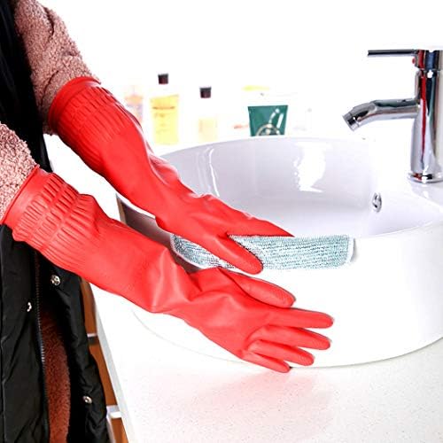 Гумени ръкавици за почистване, кухненски ръкавици за миене на съдове, 2 двойки и кърпа за почистване, 2 опаковки, водоустойчив,