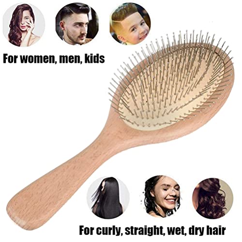 Дървена Четка за Разнищване на косата с Метална Четка за жени и мъже, Гребен за оформяне на косата Срещу къдрици, четка