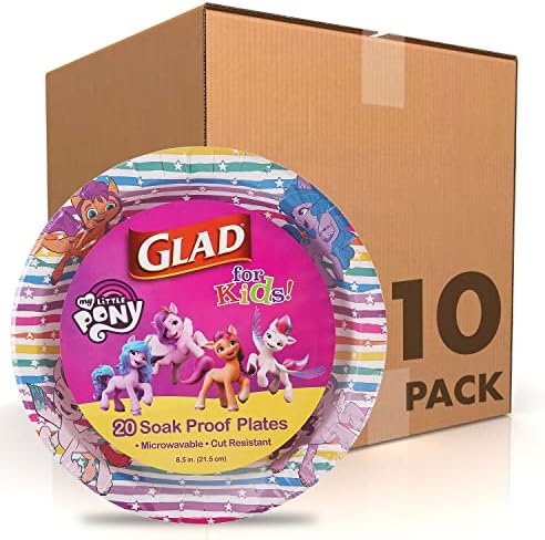 Еднократни прибори за хранене Glad for Kids My Little Pony | В комплектът включва Хартиени чинии и Чаши в ивицата My