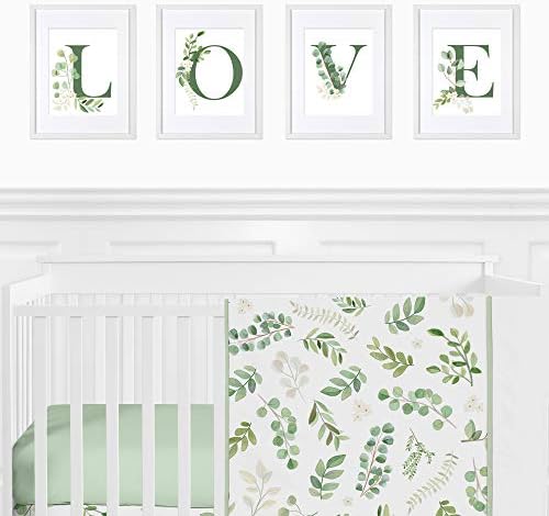 Sweet Jojo Designs Стенни Щампи с цветя, листа, декорация за детската стая и деца - Комплект от 4-те зелени и бели акварельных