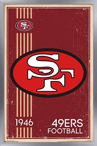 Trends International NFL San Francisco 49ers - Стенен Плакат с ретро Логото на 14, 22,375 x 34, Версия в сребърна рамка