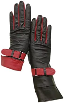 Ръкавици N/A, Черни Дамски Кожени Зимни ръкавици, средна дължина, Топли Кожени удобни ръкавици за езда (Цвят: A, Размер: