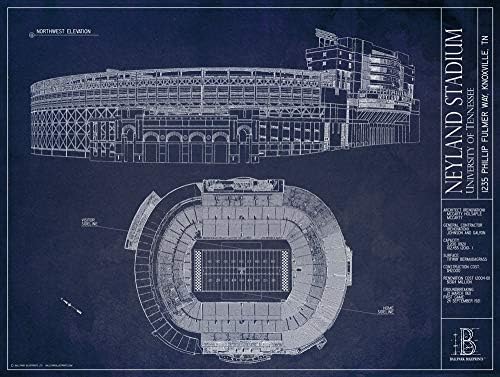 Стадион Нейленд - Университета на Тенеси - Принт В стил Blueprint