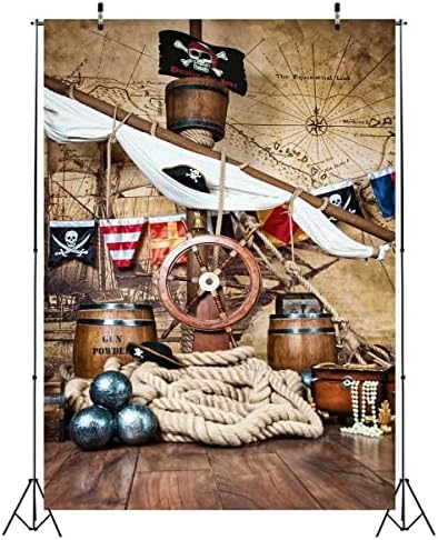 BELECO 5x7ft Текстилен Пират Морски Фон на Палубата на Пиратски кораб Волана Флаг с Череп Фон За Снимки на Хелоуин Украса