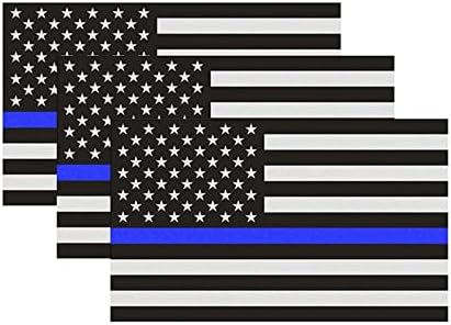 3 БР. Светоотражающая стикер с тънка синя линия - 5x3 инча - Стикер с тънка синя линия на американското Полицейски стикери - Син стикер Lives Matter - Задната син стикер на ко?