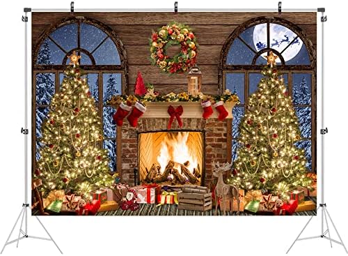 Коледен фон Тикуеникоа за Фотография Коледа Камина Вътрешен Фон Зимния прозорец Коледно Дърво Снежна Сцена на Дядо Коледа Празнична Фотобудка Портрет на Банер за
