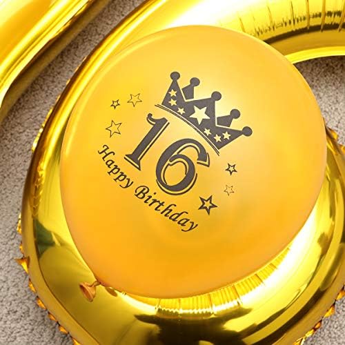 12 бр. в 1 комплект Златни балони от алуминиево фолио с номер 16, набор от балони с конфети, Латекс, декорации с принтом
