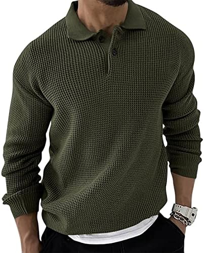 Мъжки пуловер DuDubaby, Монофонични Модерен Вязаный Топ С Ревера и Дълъг ръкав