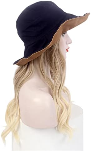 PDGJG дамска шапка за коса One черен цвят рибарска шапка, перука, плюс шапка дълъг къдрав златна перука, шапка One