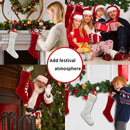 Коледни Чорапи HEYHOUSE, 4 опаковки Персонализирани Коледни Чорапи, 18 Инча, Големи Възли Чорапи Дантела, Украшения за