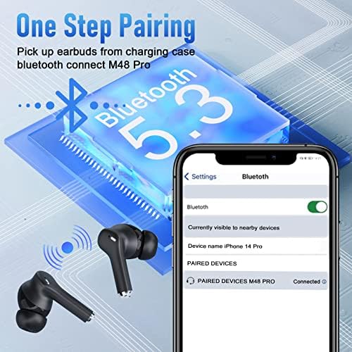 Безжични слушалки ZIZVAV Bluetooth 5.3, съвместими с iPhone и Android, слушалките с шумопотискане дълбоки бас с 4 микрофона