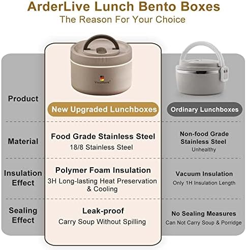 ArderLive Обяд-Bento-Бокс с чанта, Преносими Термозащитные Контейнери за Обяд, Штабелируемый Изолиран Обяд-Кутия от Неръждаема