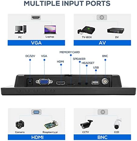 OSCY Малък монитор 9 инча: 1024x600 Преносим мини-екран С поддръжка на HDMI/VGA/USB/BNC входа с група и дистанционно управление, вграден говорител Малък монитор за КОМПЮТЪР, Raspberry