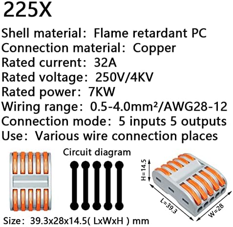 Съединител тел SHUBIAO 222x212 Универсален Начин за свързване на кабели, Клеммная тампон за вставных кабели, Мини-бърз кабелен съединител (Цвят: 225X, опаковка: 50 бр.)