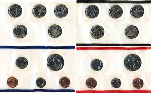 1999 Монетен двор на САЩ, комплект от 18 до преобразувани монети P&D с Четвертаками държавен модел в оригиналната правителствена