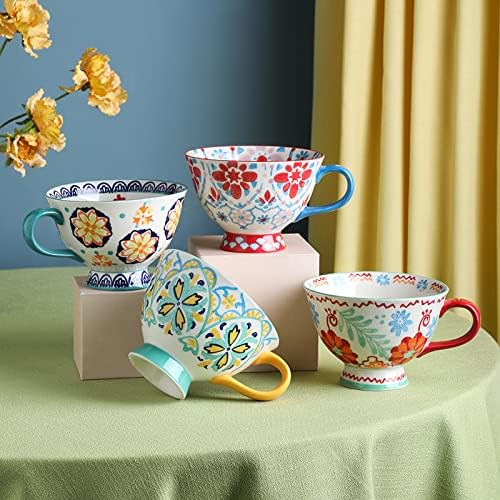 Модни мляко, Овесени чаши и чаши за закуска Tandi Голям Капацитет, скъпа Керамична ръчно рисувани, художествена цветове,