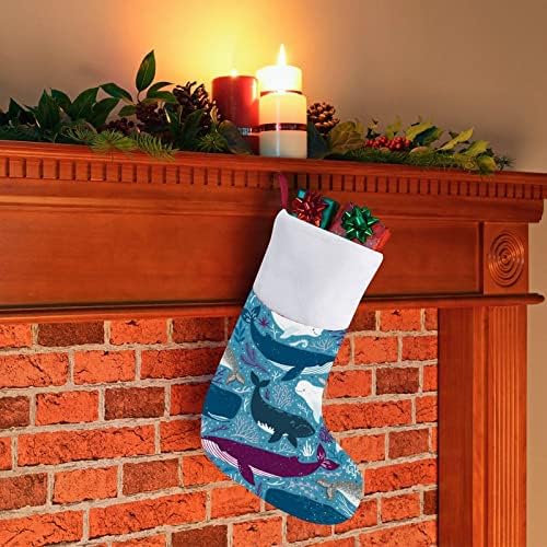 Коледни Чорапи с Шарките на Китове, Отглеждане, Коледна Елха, Украса, Дядо Коледа, Висящи Украшения за Празника на Камината
