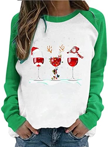 Грозни Коледни Пуловери за Жени, Мода 2023, Коледна Hoody с кръгло Деколте и Дълъг Ръкав, Чаши за Вино, Риза, Блуза,