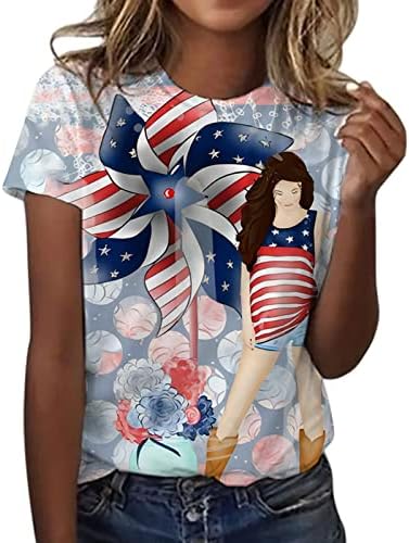 Рокля-риза KANGMOON за жени по-Големи Размери, Дамски Тениска с кръгло деколте и къс Ръкав, Свободна Тениска с принтом,