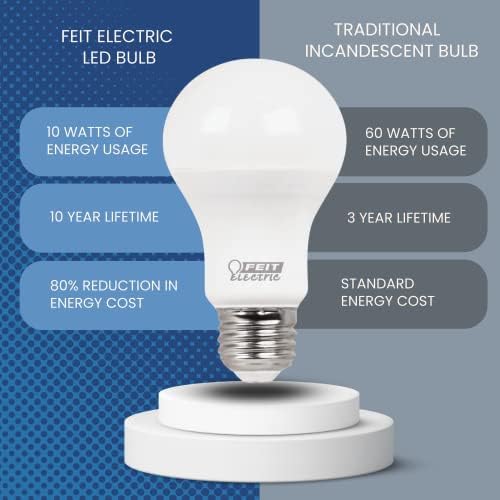 Електрически led лампи Feit, еквивалент на A19 мощност 60 W, Без регулиране на яркост, 800 Лумена, Led A19, Цокъл E26, дневна светлина 5000 До, led A19, срок на служба 10 години, 24 опаковки