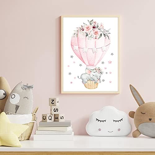 Стенен декор за детска стая като Розов Слон, Комплект от 4 на предмети, Интериор за стаи за малки момичета, монтиран