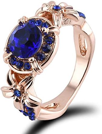 Бижута Aura Женски венчален пръстен със син сапфир от розово злато, размер на пръстените 5-11, бижута Нови (8)